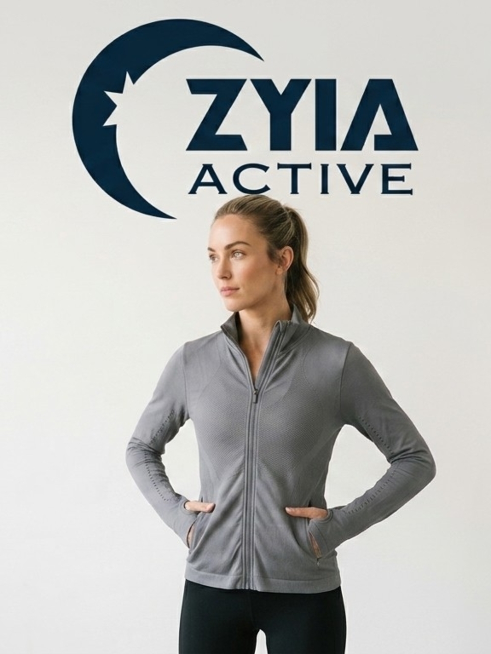 ZYIA Active Women's Gray Full-Zip Utility Jacket